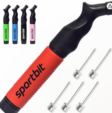 SPORTBIT Ball Pump with 5 Needles - Push & Pull Inflating System - Great for All Exercise Balls - Volleyball Pump, Basketball Inflator, Football & Soccer Ball Air Pump - Goes with Needles Set